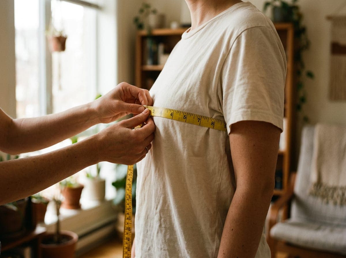 A soft tape measure being wrapped around a chest to take a measurement